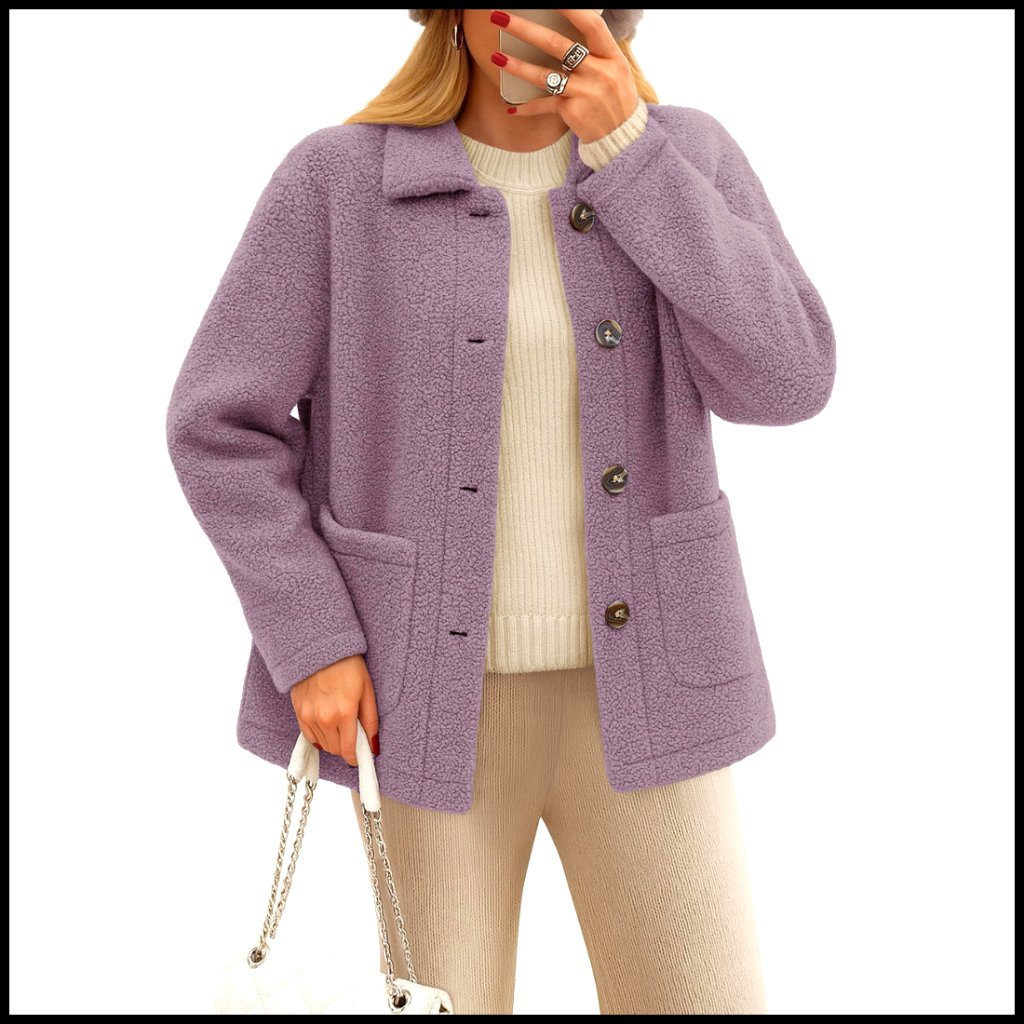 Fleece Sherpa Jacket Button Down Teddy Coat Cozy Winter Outerwear With Pockets
